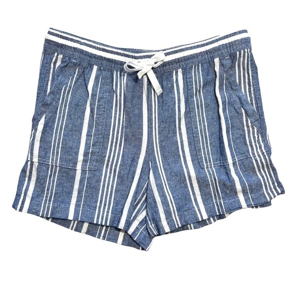 Nautica Soft Linen Pull On With Pockets Light Blue White Stripe Short Size Large - Picture 11 of 17